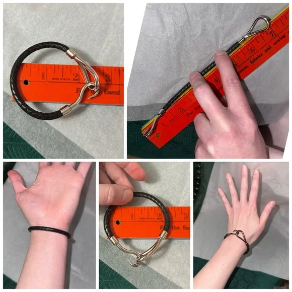 Hermès AUTHENTIC Silver & Black Leather Jumbo Hook Braided Tour Bracelet. - Picture 15 of 16